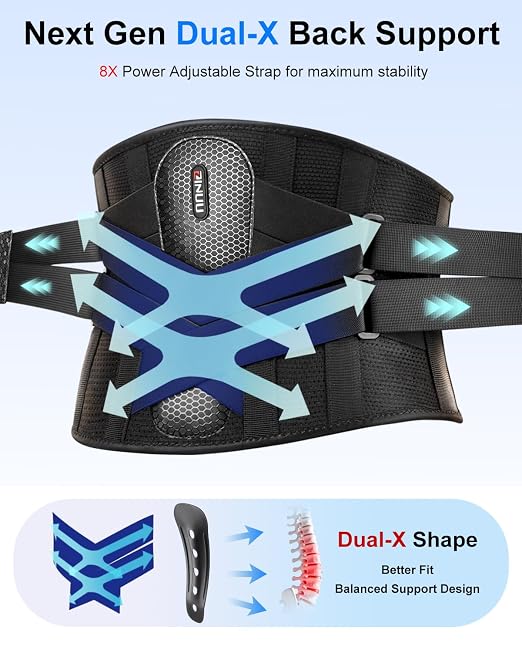 Dual X-Back Brace for Lower Back Pain Relief with Bionic Support System, 8X Powerful Lumbar Support Belt for Men Women, Back Support Belt with 3D Pad, Breathable Back Support Brace with Adjustable Strap for Sciatica,Black,Small(Waist:27.6-32.3 Inch)