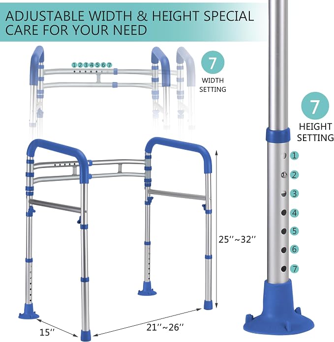 Lianjindun Toilet Safety Rails, 350 lbs, Adjustable Height & Width | Fits Most Toilets, Foldable Design, 350 Lbs Capacity, Aluminum Toilet Frame, Toilet Handles for Seniors, Disabled, Handicap