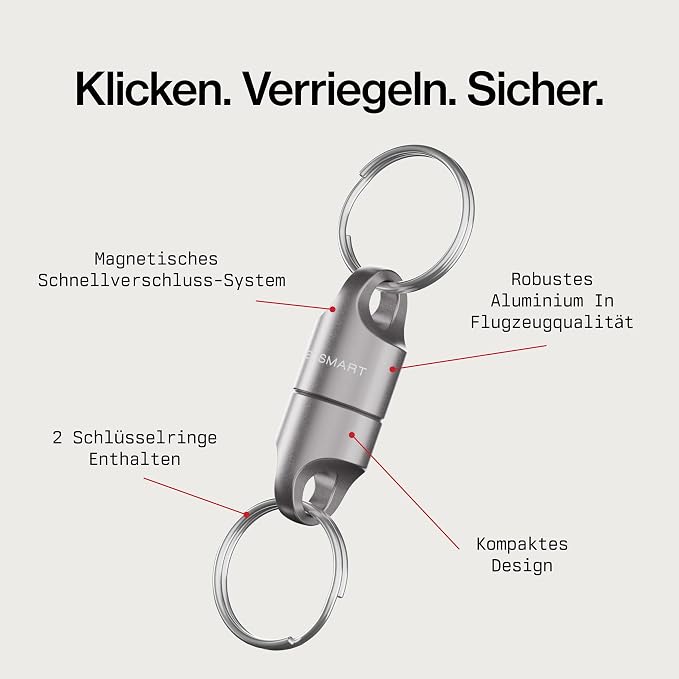 KeySmart MagConnect Magnetic Key Holder for Purse, Key Chains for Car Keys - Detachable Key Ring Quick Release Keychain