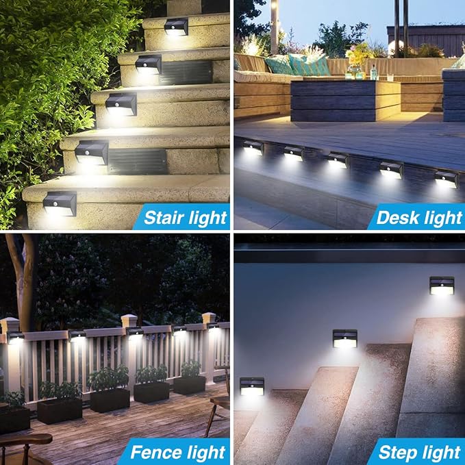 Solar Outdoor Lights, [138 LED/4 Packs] Solar Motion Sensor Security Lights with 3 Lighting Modes Solar Wall Lights Waterproof Solar Powered Lights for Garden Fence Yard Deck Garage | Black Frame,White Light, Solar Powered, Security Lighting for Outsid...