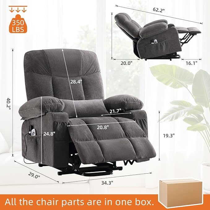 Power Lift Recliner Chair for Elderly with Vibration Massage and Lumbar Heating Electric Recliner Sofa with Cup Holders and USB Charge Port for Living Room Comfort