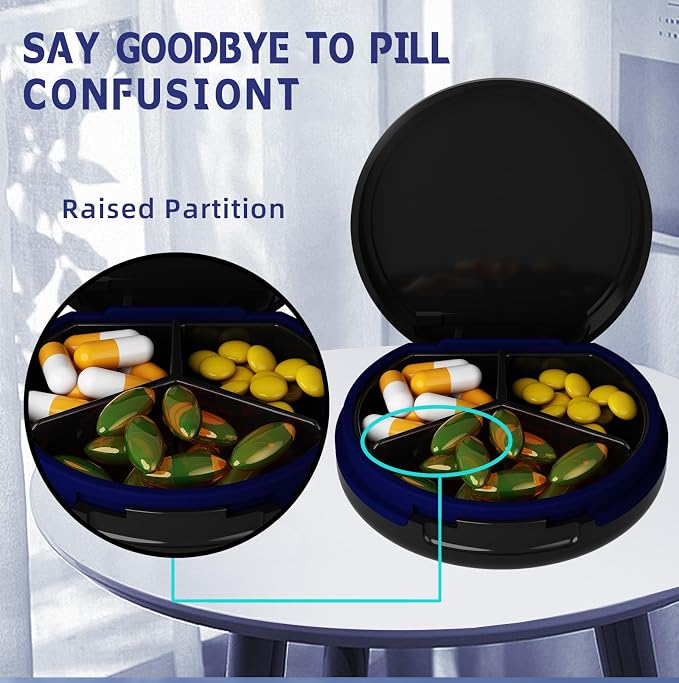 Serfeymi Small Pill Case for Purse, Unique Artistic Patterns Travel Pill Box with 3 Compartments, Portable Mini Pill Organizer for Pocket, Decorative Pill Container for Purse - Black(Logo)