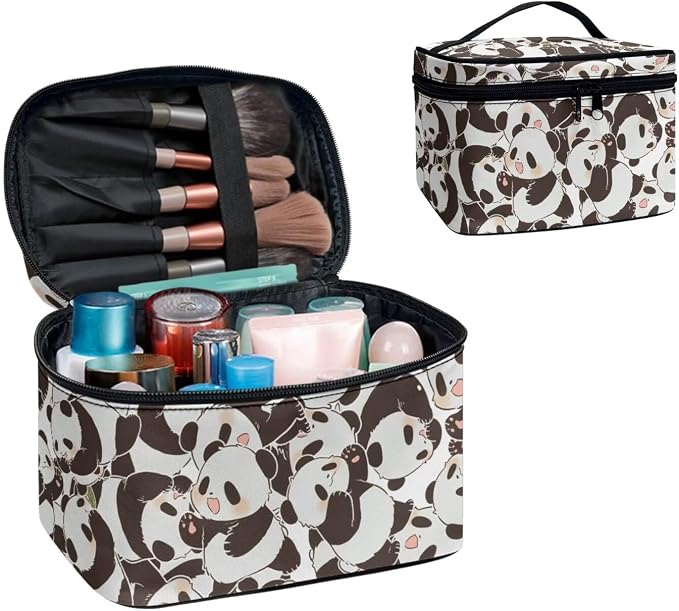 Cartoon Panda Bears Toiletry Bag Women Large Cosmetic Bag, Kawaii Panda Pattern Folding Bathroom Toiletry Cosmetic Organizer for Travel Essentials