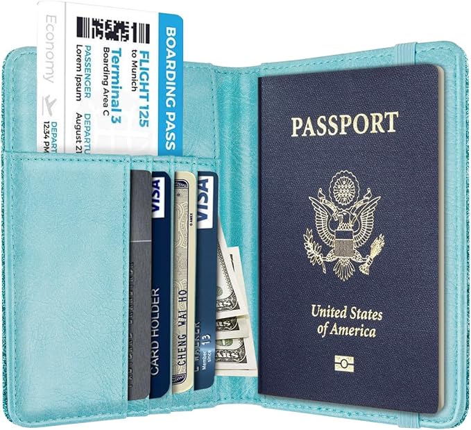 Coco Rossi Passport Holder for Travel Women Slim RFID Passport Cover Wallet | Travel Essentials, Passport Book Holders, Passport Wallet Cover Case, PU Leather, Cute, Thin, Spliced Design, Glitter Teal