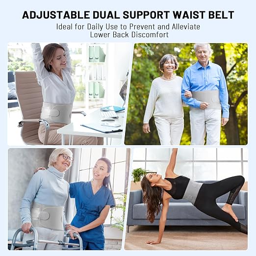 Adjustable Back Brace-Size S (Belly 23.6-29.5 in), 360°Support with 4 Steel Stays & Spring,Removable Triangle Pad,Ideal for Office,Gym,and Driving for Men/Women.