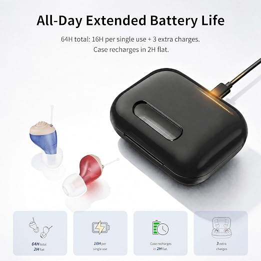 OTC Rechargeable Digital Hearing Aids for Seniors Adults | In-Ear Discreet Design, No Bluetooth Needed, Automatic Noise Cancellation, 6 Volume Levels, 4 Scene Modes, 60H Long Battery