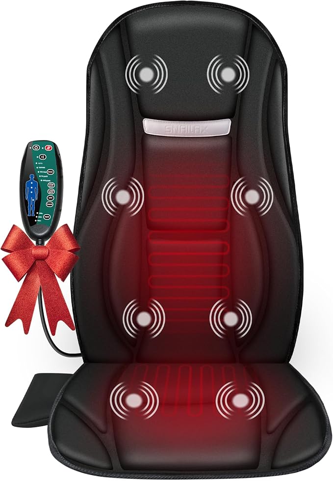 Snailax Vibration Back Massager with Heat, Seat Massager with 8 Vibrating Motors & 5 Modes, Chair Massager Cushion, Massage Pad for Chair, Office, Gifts for Lover