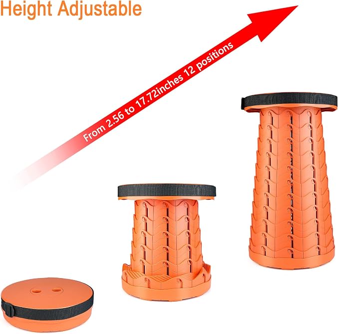 Upgraded Folding Stool Lightweight Yet More Sturdy with Load Capacity 400lbs Portable Collapsible Stool for Camping Fishing Hiking BBQ (All Orange)