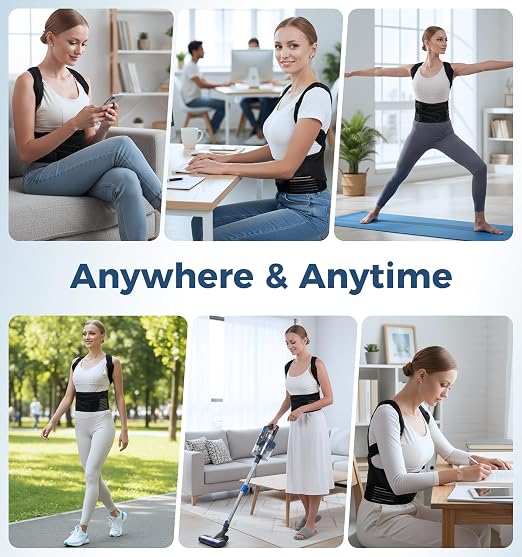Posture Corrector for Women and Men, Full Back Brace Support with Adjustable Shoulder Straps, Shoulder and Back Straightener Posture Correction, Upper and Lower Back Pain Relief (Black, Large)