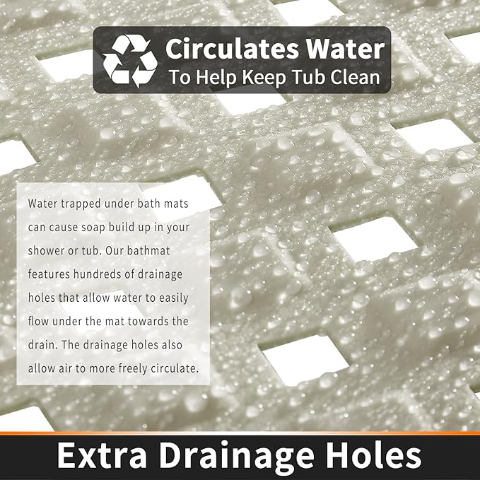 Yimobra Non Slip Bath Mat, Super Strong Suction Cups,34.5"x15.5"Long Tub Mat with Drain Holes, Machine Washable Fast Draining Shower Mats, Bathroom Essentials,Camel