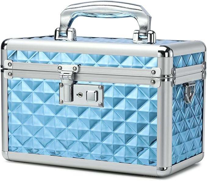 Storage Box with Key Lock, Lockable Medicine Storage Box, Empty First Aid Box, Security Lock Box, Multipurpose Locking Box for Home and Outdoor Use (Blue, Small)