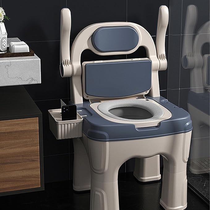 Bedside Commode Upgraded Safety Commode Toilet For Elderly And Disabled Portable Home Bedside Commode Chair Adult Potty Chair Seniors With Adjustable armrests,Bedside Toilet-Supports 660 Lbs (Blue)