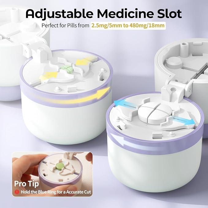 Daviky Pill Cutter 1/4, Adjustable Pill Cutter Splitter for Small and Tiny Pills with Accurate Alignment, Dual Safety Blades, Tablet Cutter for Small or Large Pills, Vitamins, Medication