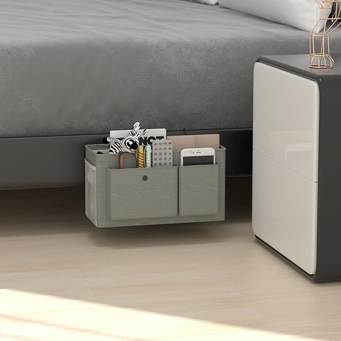 Bedside Caddy Bedside Storage Hanging Organizer for Bunk Dorm Bed Rail | Bed Caddy with Hooks, Top Bunks and Dorm Essentials for Water, Tissues, Tablets, Books, Phones, Remotes and Other Necessories