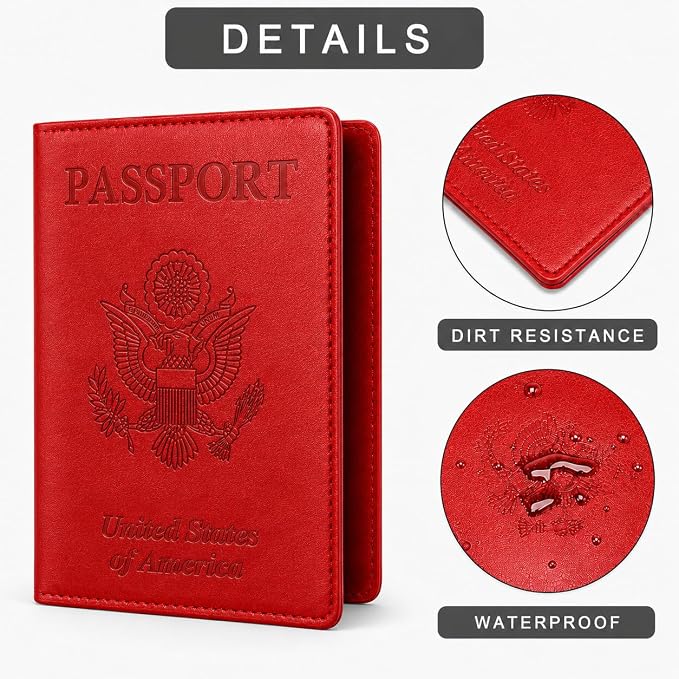 Ciana RFID Passport Holder for Travel – PU Leather Passport Cover and Card Holder for Men & Women – Slim Passport Holder with Card Protector Slot, Travel Must Haves (Red)