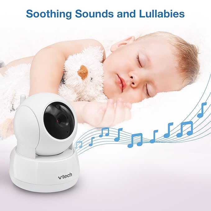 VTech 2 Cameras Video Baby Monitor with 5" LCD Screen,Up to 17Hrs Video & 31Hrs Audio, Night Vision, Pan-Tilt-Zoom, Lullabies, Soothing Sounds, Temperature Sensor,Split Screen, No WiFi: 924-2W