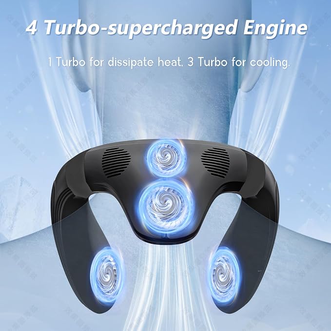 Neck Air Conditioner Fans That Blow Cold Air Cooling Device Wearable Fan, 5200mAh Battery Operated Rechargeable Personal Fan, Blue