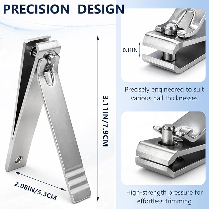 Silver Heavy-Duty Straight-Edge Nail Trimmer – 2 PCS Professional Stainless Steel Wide-Jaw Toenail & Fingernail Clippers for Thick Nails