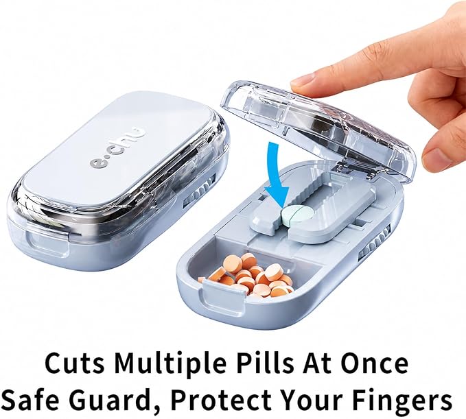 Pill Cutter Splitter for Small and Tiny Pills - Adjustable Pill Splitter with Centering Device for Cutting Multiple Pills, Accurate Alignment and Easy to Use, Storage Organizer (Blue)