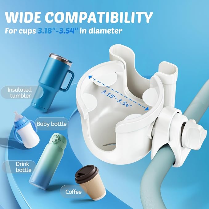 Guiseapue 2-in-1 Stroller Cup Holder Phone Holder, White, Baby Essentials | Universal Accessories for Stroller/Wheelchair/Walker/Golf Cart/Bike/Scooter. Fit Uppababy Nuna Doona, Baby Shower Gifts