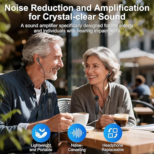 IceHeat Sound Amplifier for Seniors, Features Automatic Noise Reduction to Enhance Voices, Howling Suppression, Instant on-and-use Operation, and 7-Button Volume Adjustment