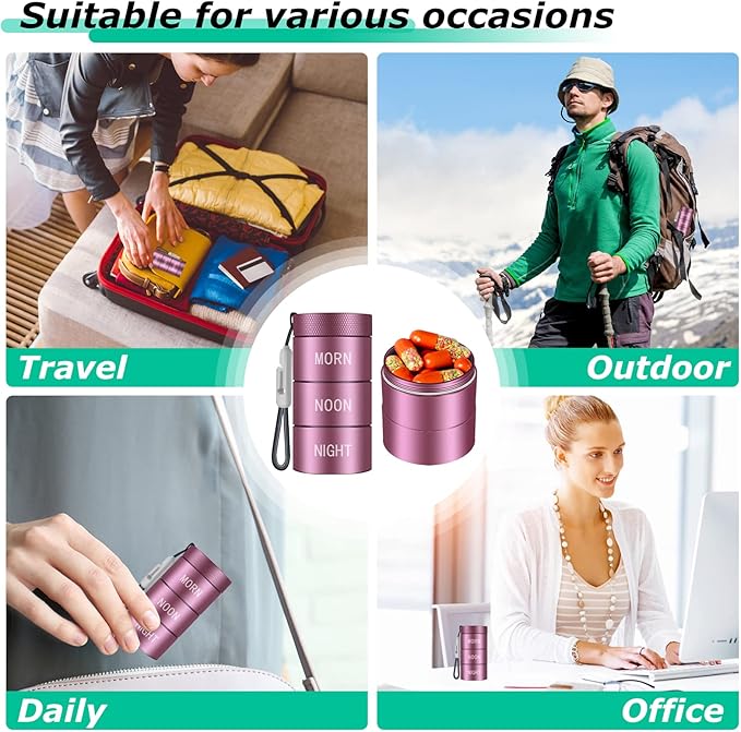 Aluminum Alloy Waterproof Pill Organizer 3 Times a Day,Moisture Proof Metal Pill Case,Small Daily Pill Holder for Purse,Portable Travel Pill Box Container to Hold Vitamins,Med, Supplements【Rose Gold】