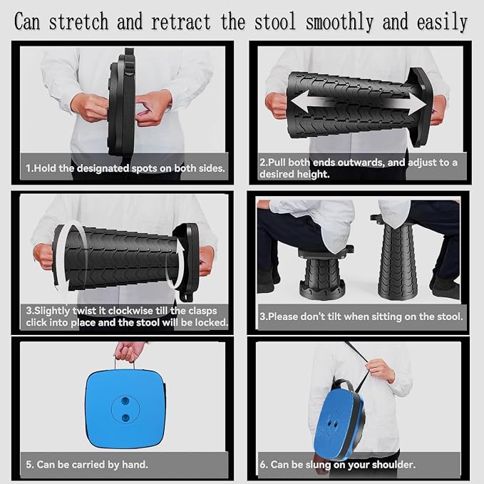 Upgraded Collapsible Stool Portable for Adults Heavy Duty, 620lbs Max Weight, Square Foldable Stool Thickened Telescoping Folding Seat for Camping Hiking, Outdoor, Travel(Square) (Blue)