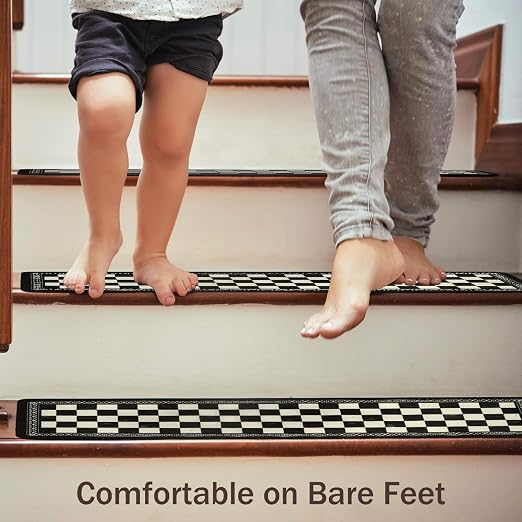 Non Slip Carpet Stair Treads for Wooden Steps Indoor, 4 Pack Stair Runners Covers Staircase Step Rugs Stair Mats for Kids Elders and Dog