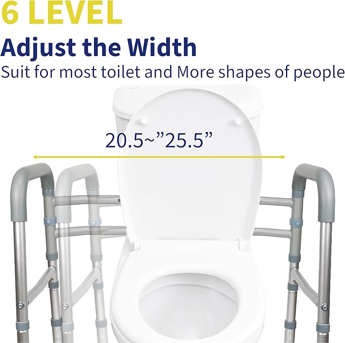 Toilet Safety Rails, Adjustable Toilet Rails for Elderly Adults Senior Disabled Handicap, Toilet Assistance Handles Safety Frames, Fit for Most Toilet, Foldable & Portable