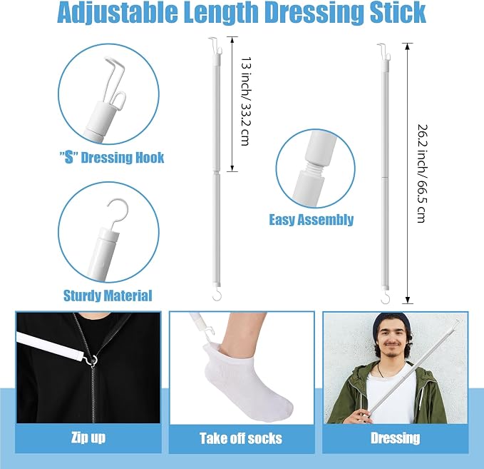 Domensi 6 Pcs Total Hip Kit with Leg Lifter Hip Back Knee Replacement Recovery Aid for Seniors Pregnant, 32'' Foldable Grabber Sock Assistant Device No Bending Shoe Horn Dressing Stick Bath Sponge