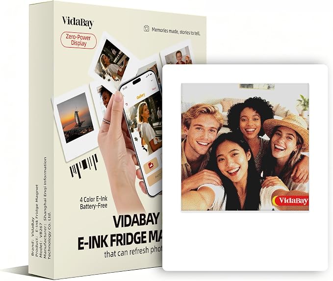 E-Paper Fridge Magnet Classic Plus, E-Ink Battery-Free Instant Photo Style Display, Wireless NFC Picture Frame, Phone-Controlled Acrylic Memo Board for Party/Travel/Home & Gifts, Compatible iPhone 13 and Newer (White)