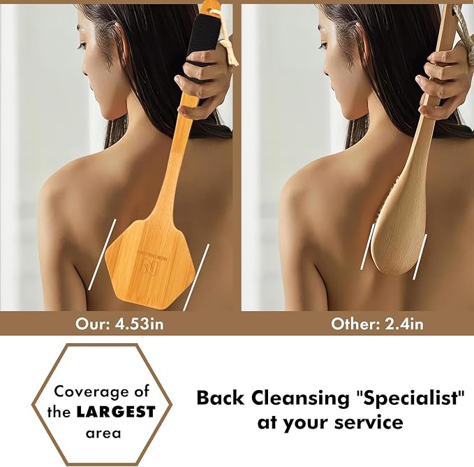 NORTHSONG Body Brush Back Brush Shower Brush Back Scrubber for Exfoliating | Large Head Bath Brush,17.72"Extra-Long Curved Bamboo Handle,100% Boar Bristles,ideal for Elderly,Shoulder Pain,Gift Ready