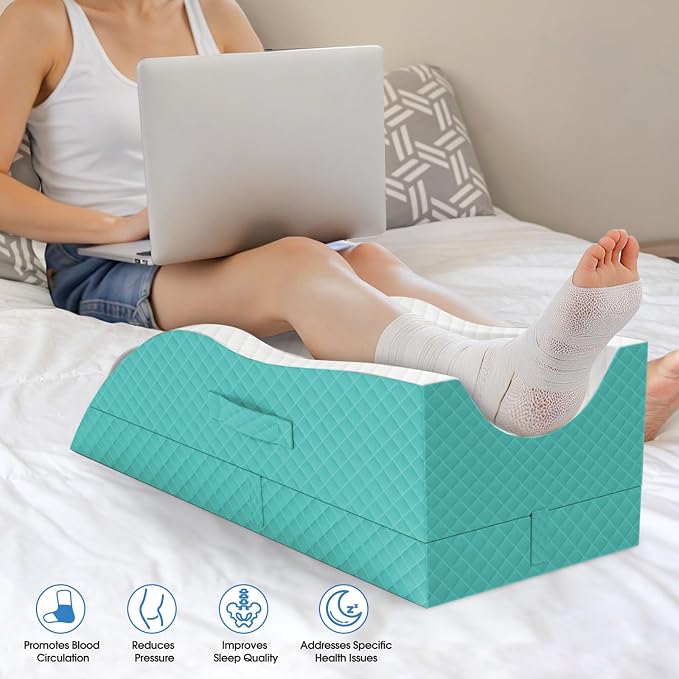 TranquilRelax Elevation Pillows for Leg After Surgery, Memory Foam Adjustable Wedge Pillow for Injury or Rest, Ankle Pillow for Sleeping Blood Circulation, Green/Single Leg