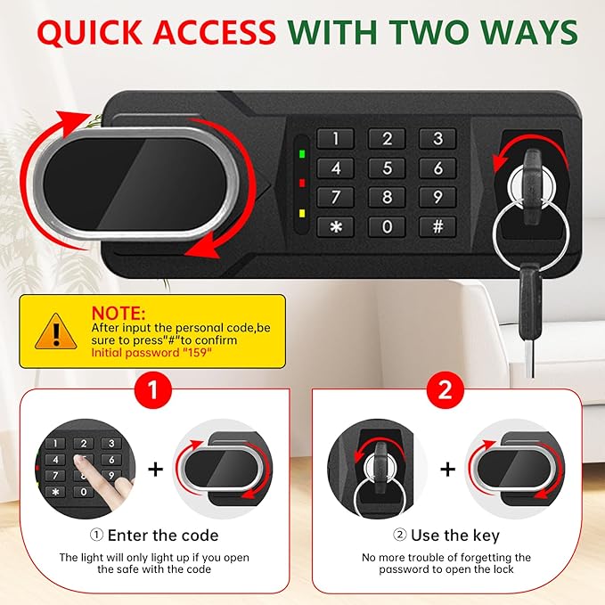 3.4 Cuft Large Home Safes Water and Fireproof with Digital Keypad & Key Lock, Security Safes for Home with DIY Removable Shelf, Anti-Pry Safe Box for Money Documents Jewelry, 19.69"H x13.78"W x 12.2"D