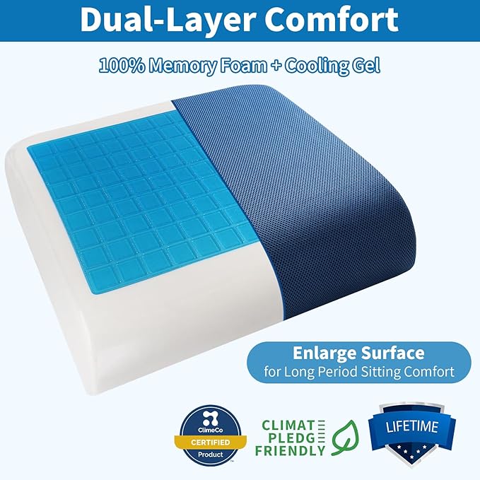 YOUFI Extra Thick Large Seat Cushion -19 X 17.5 X 4 Inch Gel Memory Foam Cushion with Carry Handle Non Slip Bottom - Pain Relief Coccyx Cushion for Wheelchair Office Chair (Blue (1PACK))