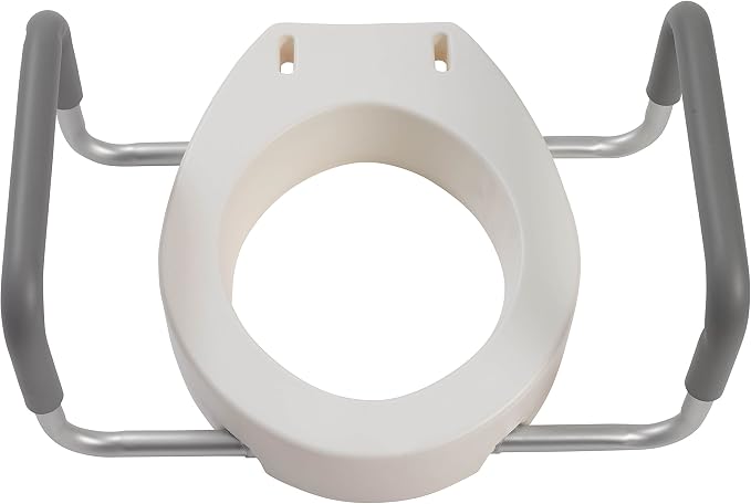 Drive Medical 12402 Premium Raised Toilet Seat, Removable Metal Arms, White | Raised Toilet Seat Features Removable Metal Arms for Added Support and Easy, Comfortable Bathroom Access