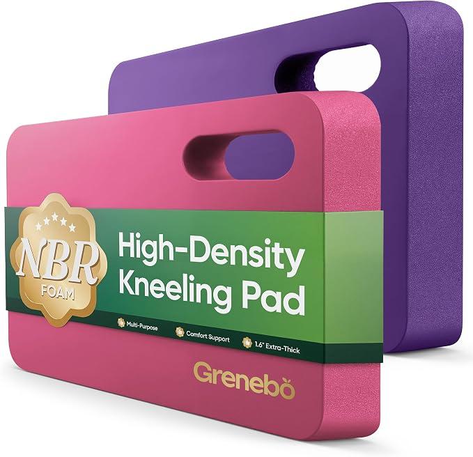 Grenebo 2-Pack Kneeling Pads, Extra Thick, 17.3 x 11 x 1.6 in, Pink Purple | Soft NBR Foam Cushion for gardening kneeling pad use, Knee pad support for Gardening, Baby Bathing, Exercise and Work