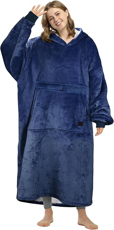 Catalonia Oversized Blanket Hoodie Sweatshirt, Wearable Sherpa Lounging Pullover for Adults Women Men