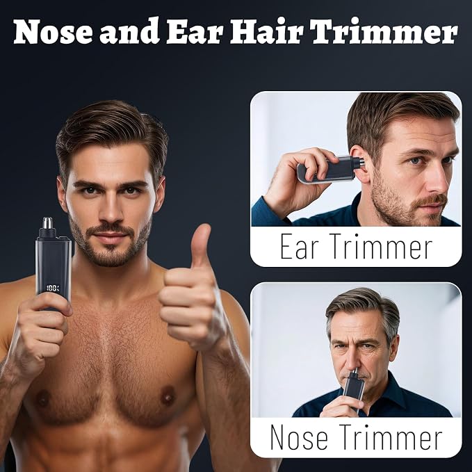 Nose and Ear Hair Trimmer for Men, 2025 Nose Hair Trimmer Clipper with LED Display for Women, Professional IPX7 Waterproof Dual Edge Blades Nasal Trimmer Clippers for Travel (Black)