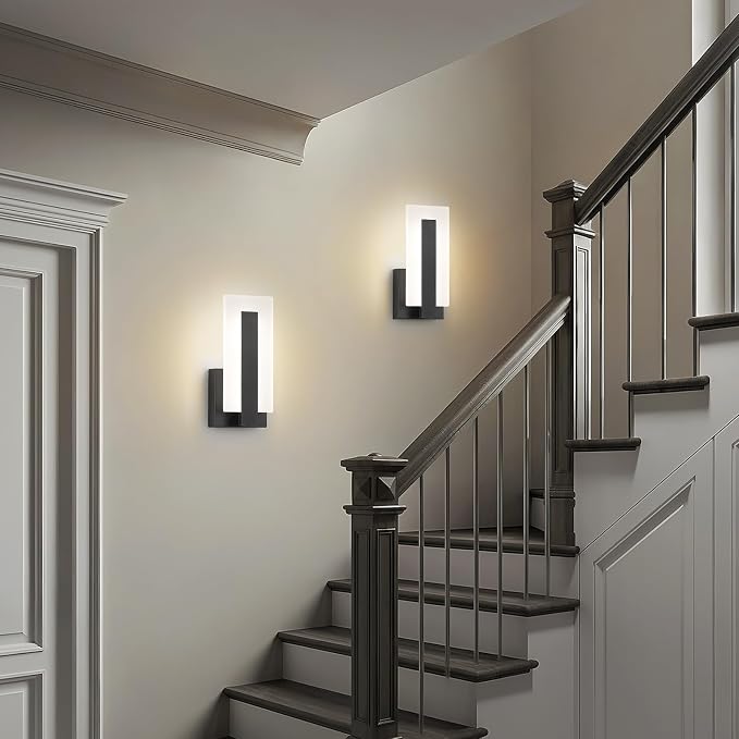 Joosenhouse Modern Black Wall Sconces Set of 2, ETL Certified, 5 CCT Selectable and 10%-100% Dimmable Indoor Hardwired Wall Lighting for Bedroom, Bathroom, Hallway, Living Room