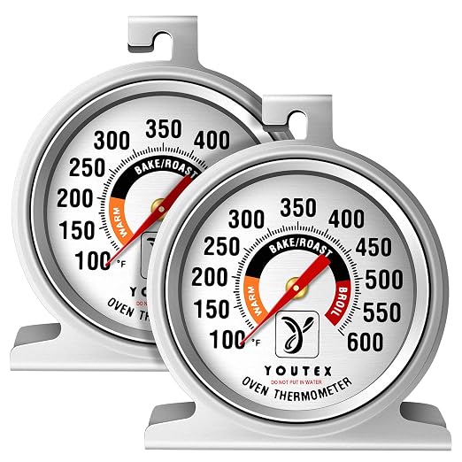 2-Pack Oven Thermometer, Upgraded 100-600°F No-Holes Non-Discoloring Easy-to-Clean for Healthier Cooking, Easy-to-Read with Large Bright Numbers for Gas & Electric Ovens, Grills, and Smokers