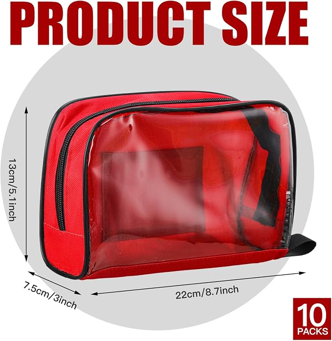 Sosation 10 Pcs 5 Colors First Aid Kit Bag Empty Emergency Medical Kit Accessory Pouches Zippered Portable Travel Medicine Bag with Transparent Window for Home Outdoor Car Supplies,8.7 x 3 x 5.1 Inch