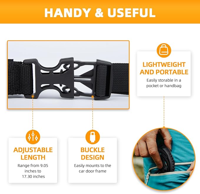 2Pack Car Grab Handle Adjustable Standing Aid Safety Handle Portable Vehicle Support Grab Bar Nylon Grip Handle Mobility Assist Device (Black)