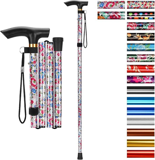 supregear Folding Cane, 5-Level Adjustable Height Walking Stick Lightweight Collapsible Portable Travel Cane with Wrist Strap and T Handle for Elderly Disabled Men Women