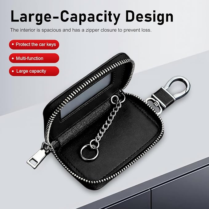 1PC Car Key Fob Case, Leather Car Key Holder for Purse, Automotive Smart Key fob Holder with Hook, for Remote Key Fob