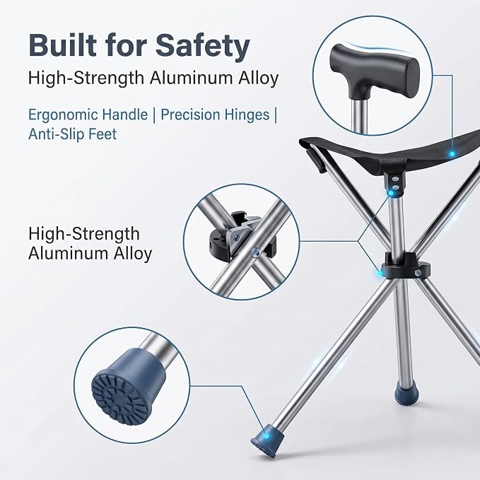 Lightweight Travel Stools for Adults. Cane with seat,Walking Stick,Foldable Chair,Hiking Stick,Camping,Hiking,Walking Cane Chair,Walking Stick with seat,Seatable Crutch Stool,Stick Chair