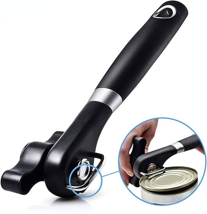 Side Cut Can Opener, Smooth Edge Manual Can Opener, Black | Safety Side Cut Blade Creates Smooth Edges, Large Soft-Touch Knob and Non-Slip Handle Provide Comfortable Everyday Use