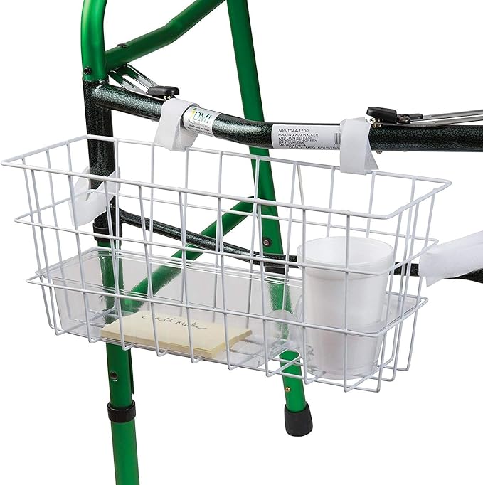 HealthSmart Durable Walker Accessories Basket For Walker | No Tools Needed | Secure Cup Holder & Tray | Walker Accessories Bag - Easy Installation Walker Basket For Folding Walker | 16x5.5x7 inches