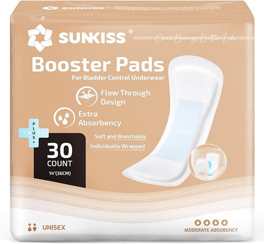 SUNKISS Trustplus Incontinence Booster Pads 14” for Women and Men, Extra Absorbency for Adult Incontinence Underwear and Diapers, Odor Control, 30 Count