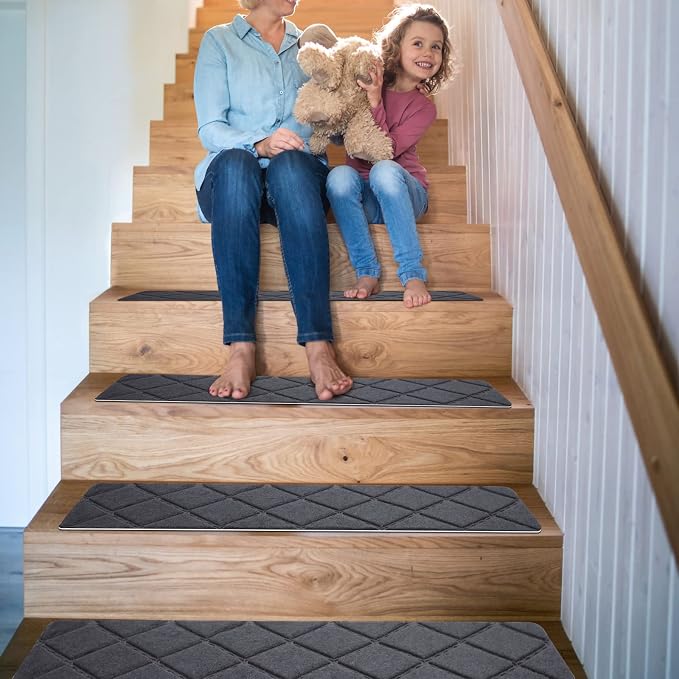 Stair Treads for Wooden Steps 15pcs 8x30in Non-Slip Stairs Carpet Runner | Indoor Stair Mats for Kids Elders and Pets